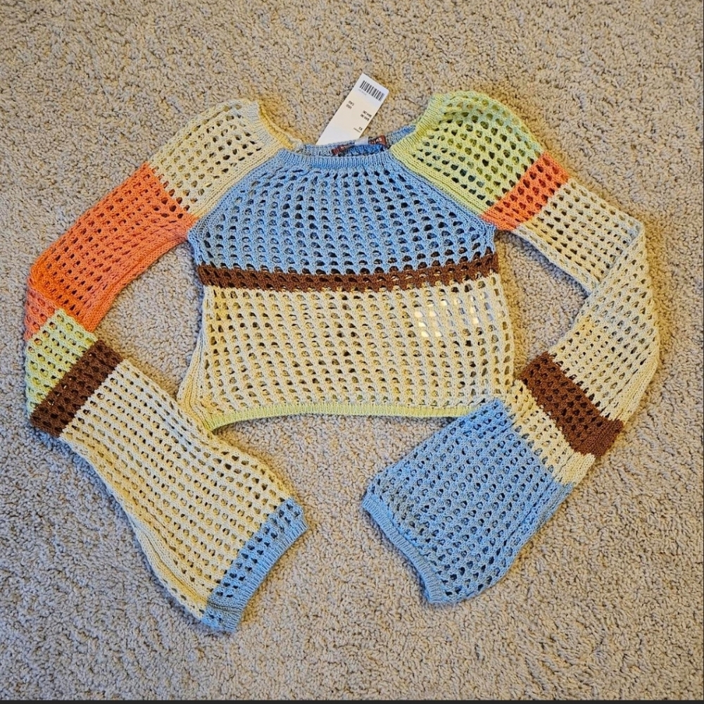 NWT Urban Outfitters Cropped Crochet Multicolored Sweater